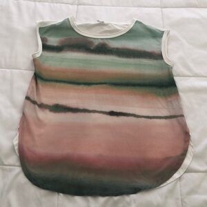 Anthropologie sleeveless top oversized with tie dye colors of green & soft pink
